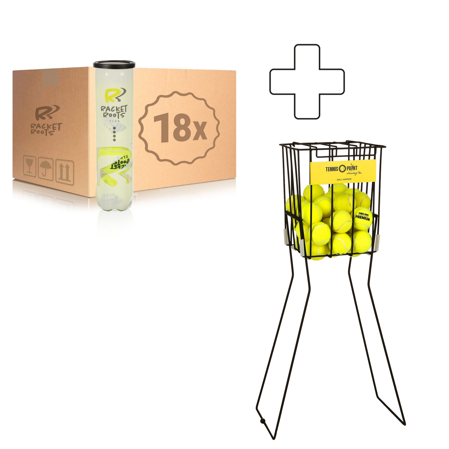 Racket Roots 18 tubi da 4 Club Tennisball In aggiunta cesto per palline Racket Roots 18 tubi da 4 Club Tennisball In aggiunta cesto per palline