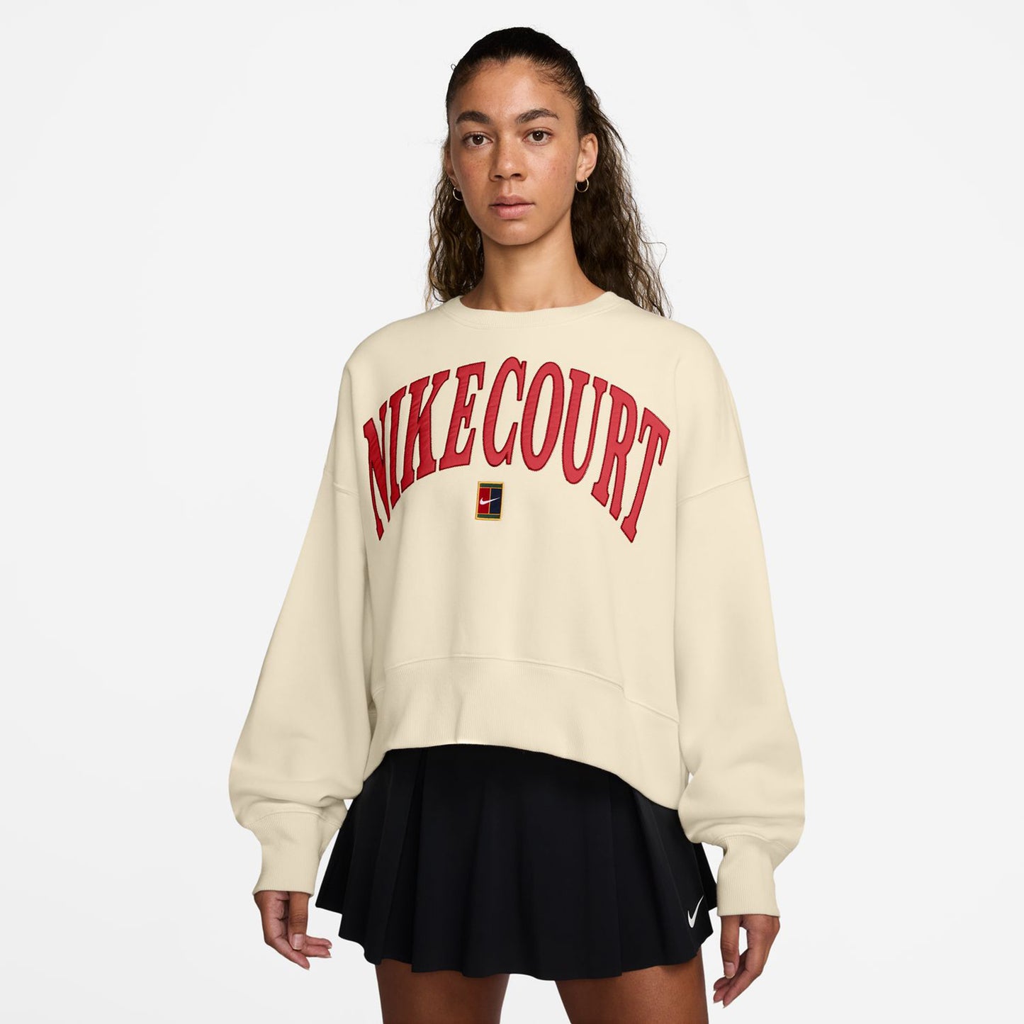 Nike Court Heritage Phoenix Fleece Oversized Crew High Rise Sweatshirt Damen - beige,