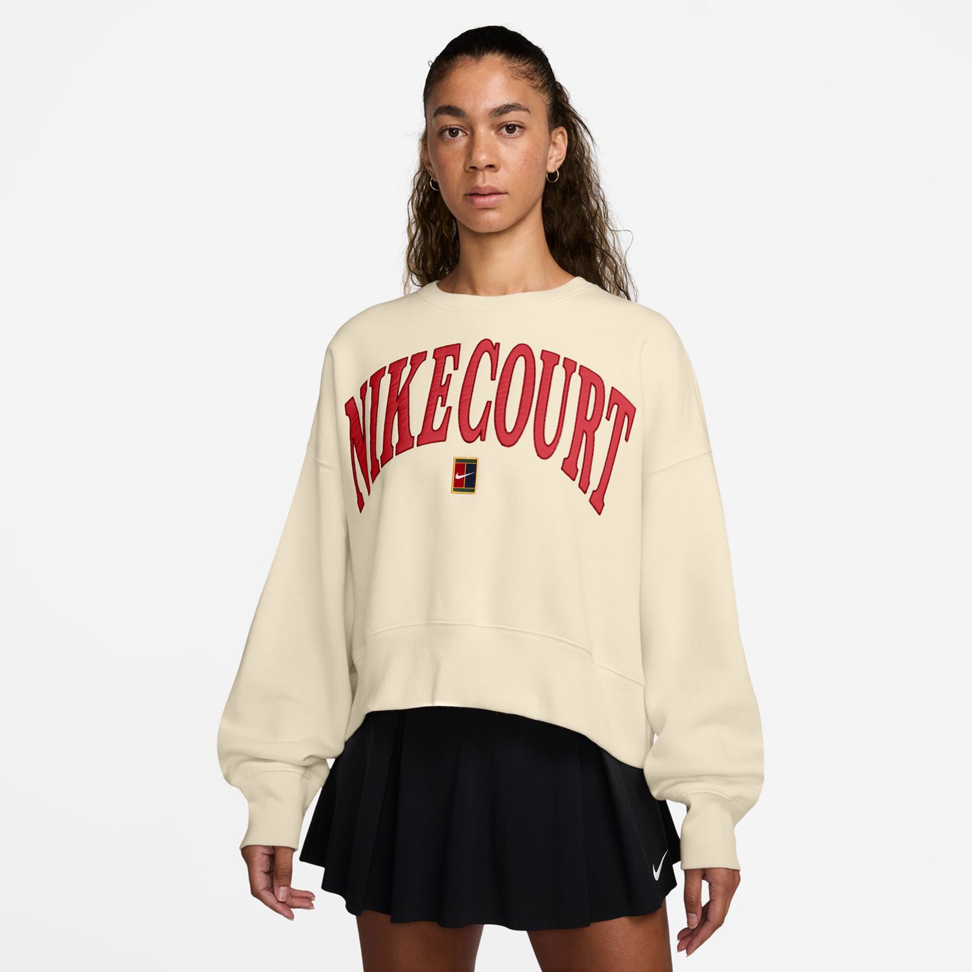 Nike Court Heritage Phoenix Fleece Oversized Crew High Rise Sweatshirt Damen - beige,