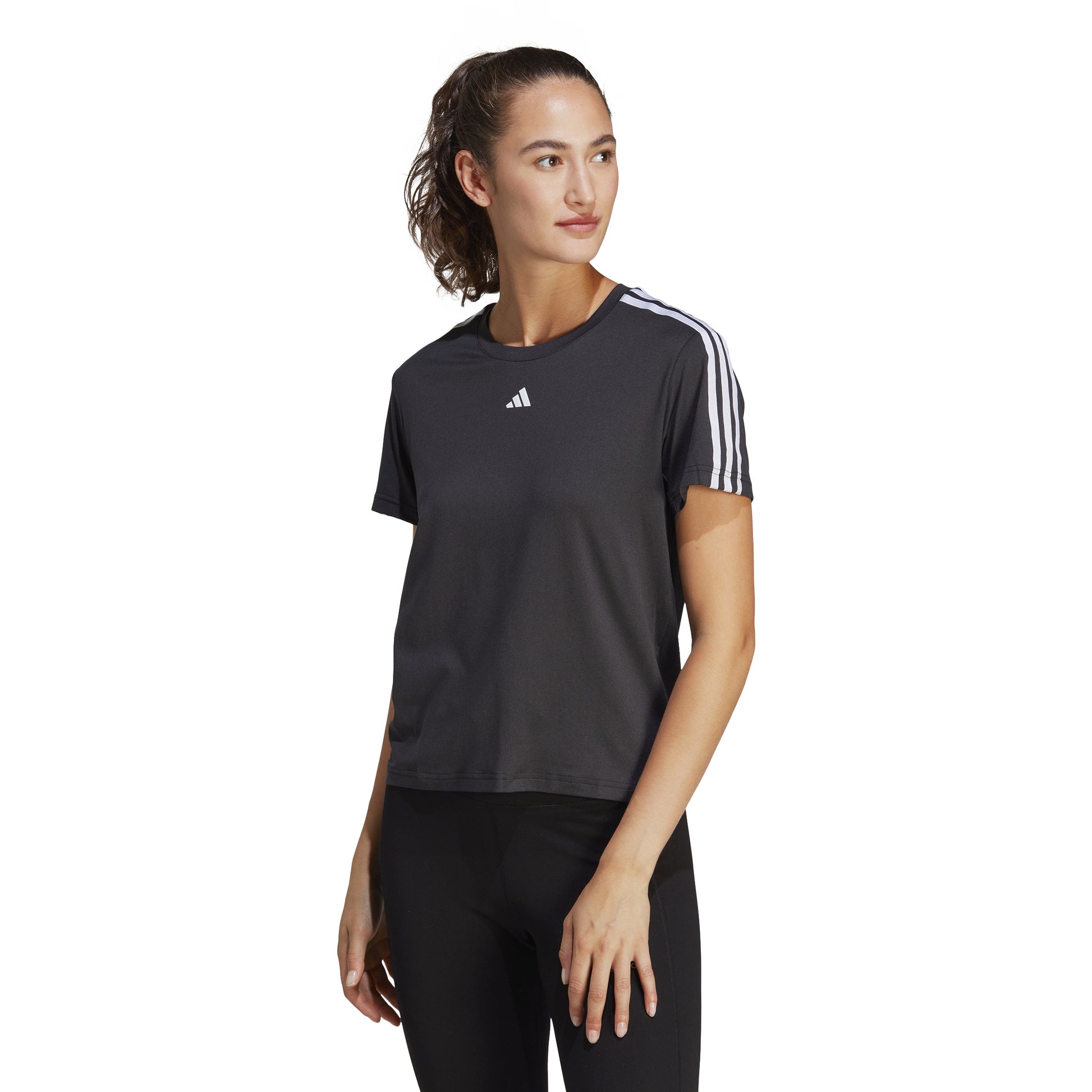 adidas Training Essential 3Stripes Maglietta Donna-Nero,Bianco