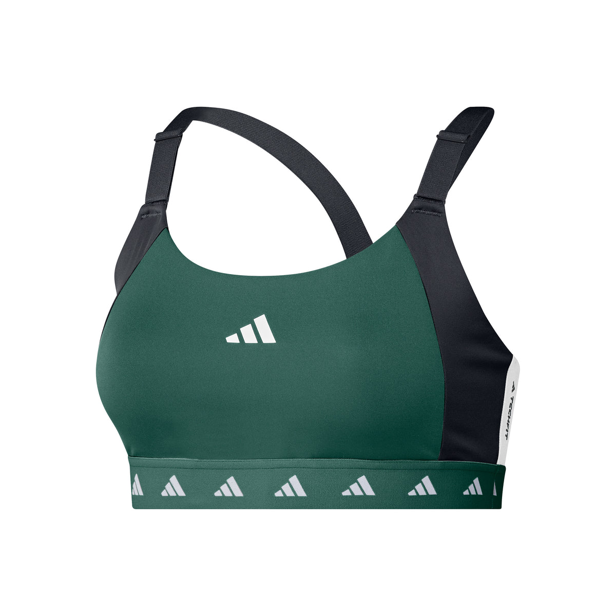 adidas PWI Medium-Sport Tech-Fit Color Block Sport-BH Damen - dunkelgrün, schwarz