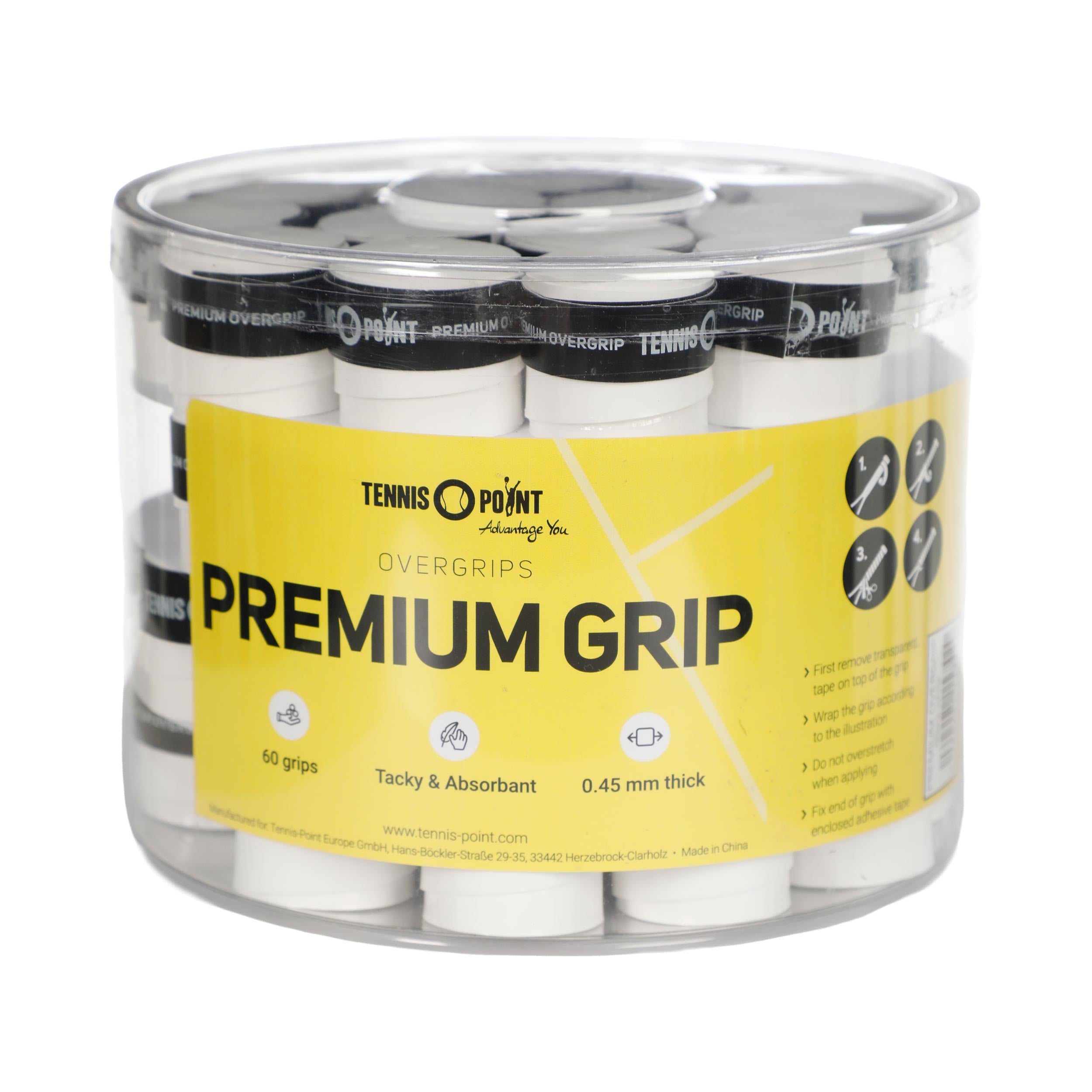 Tennis-Point Premium Grip Confezione Da 60-Bianco