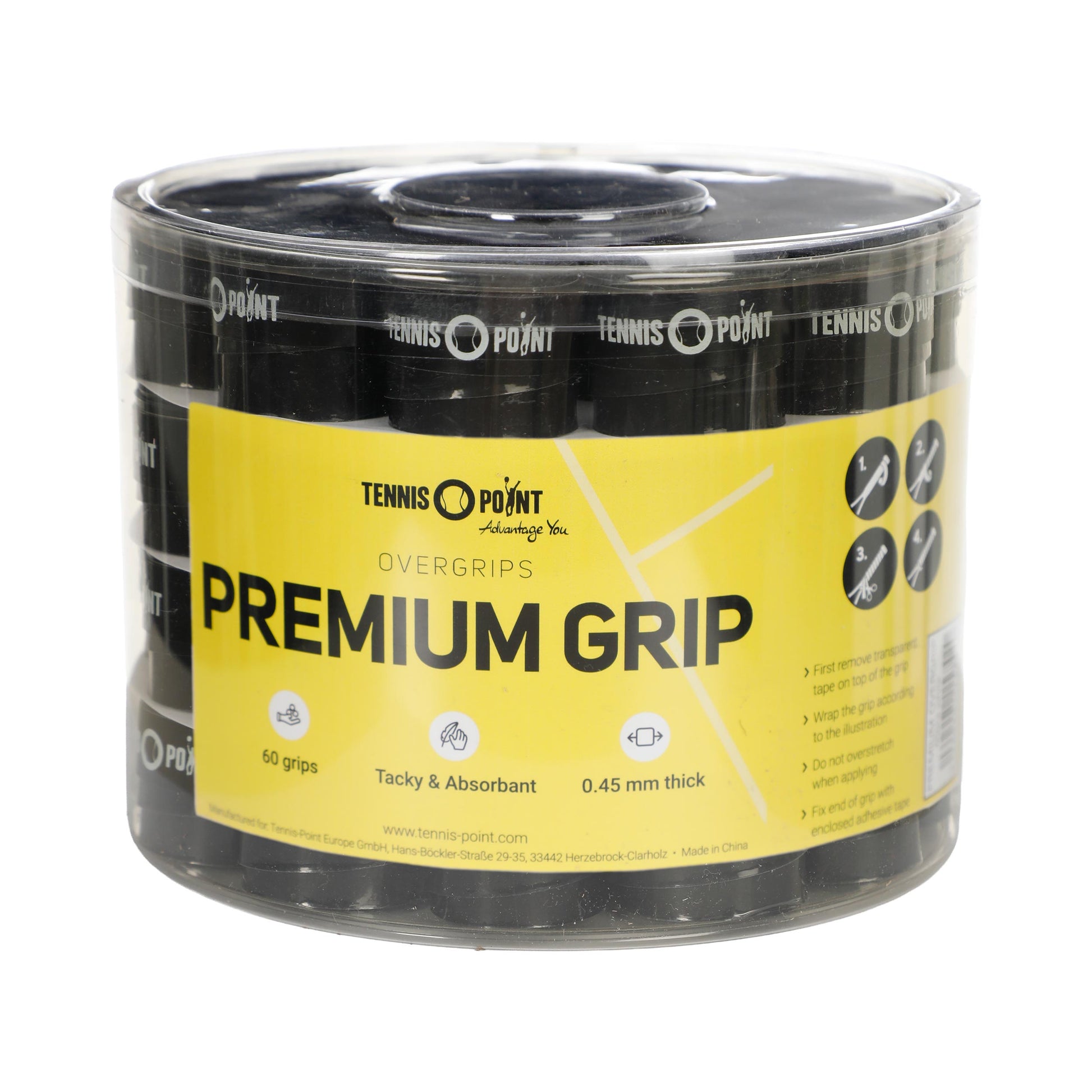 Tennis-Point Premium Grip 60er Pack-Schwarz