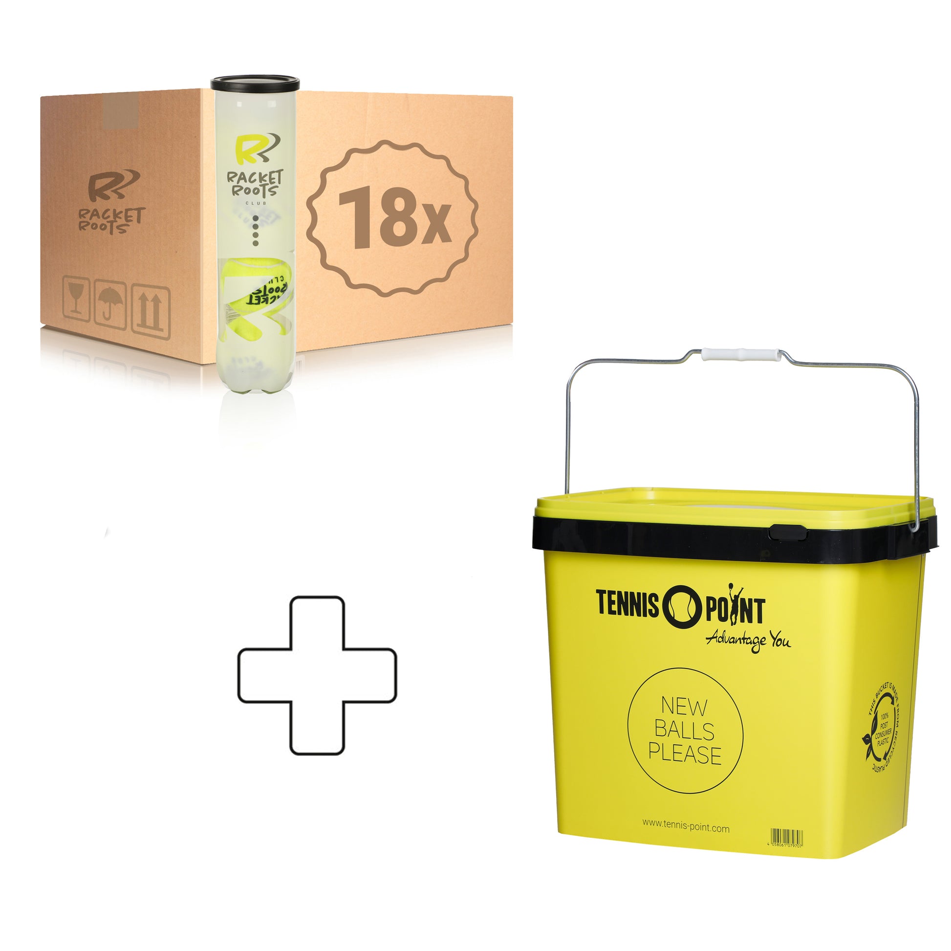 Racket Roots 18 tubi da 4 Club Tennisball In aggiunta secchiello per palline