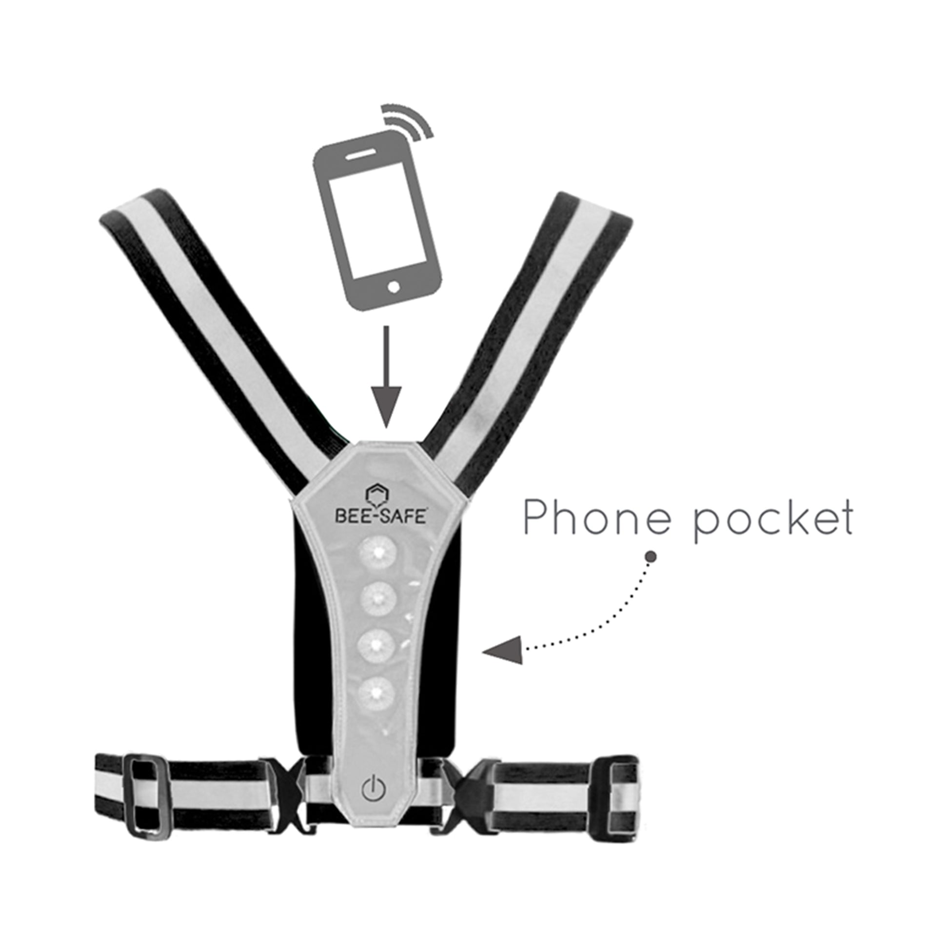 Bee-Safe Led Harness Phone Pocket Sistema Luminoso-Argento