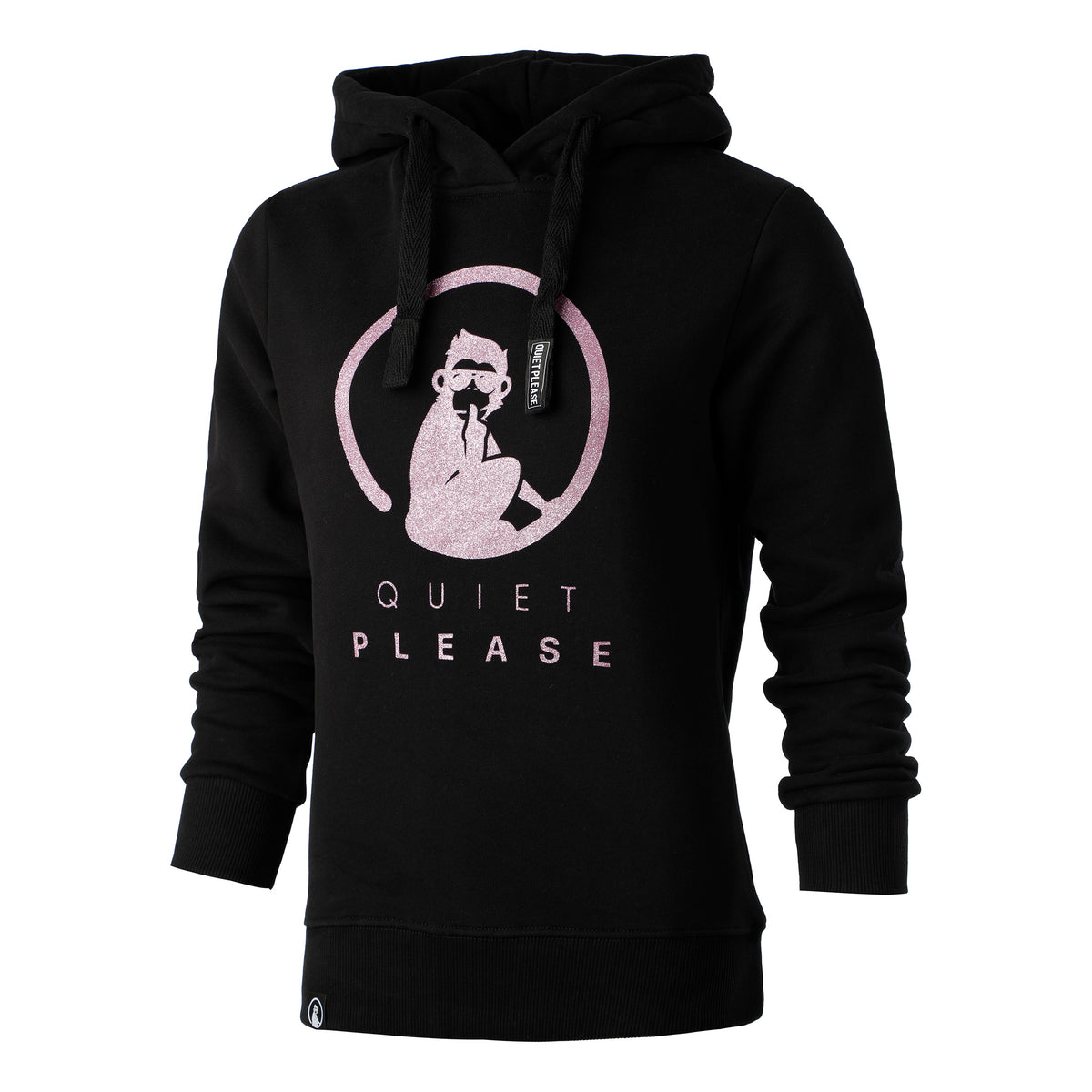 Quiet Please Baseline Logo Glitter Felpa con cappuccio Donna - nero, rosa