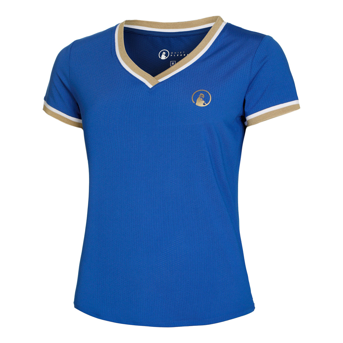 Quiet Please Retro V-Neck T-shirt Femmes - bleu,