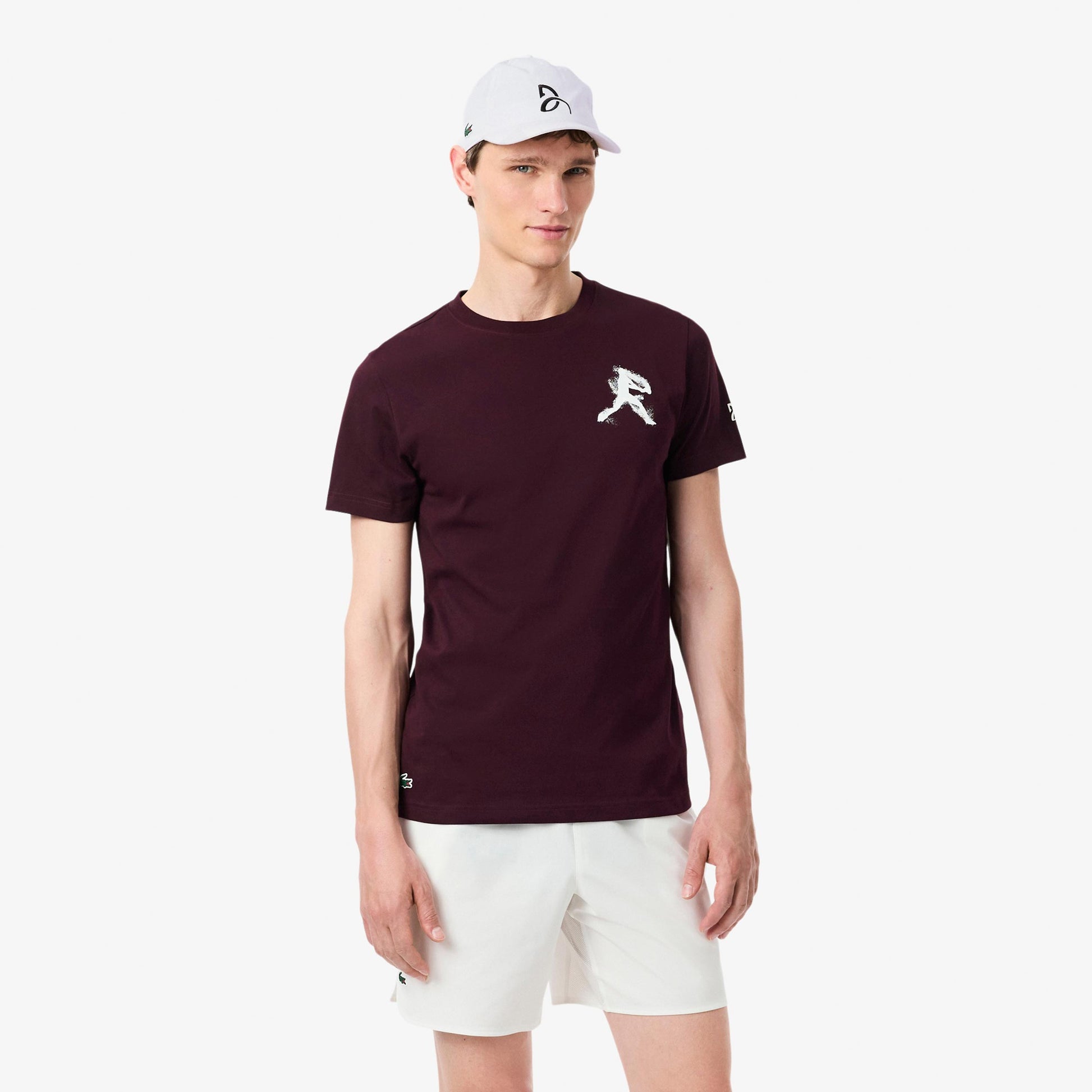 Lacoste & Cap T-shirt Hommes - rouge vin, blanc