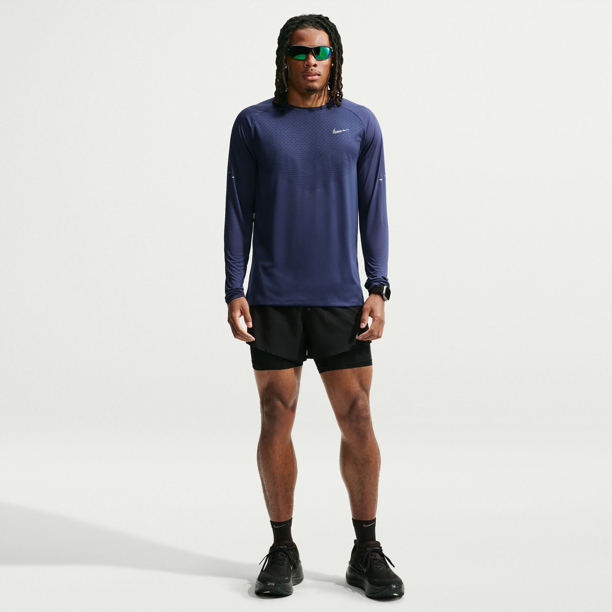 Nike Stride  Camicia da corsa Uomini - blu scuro, argento