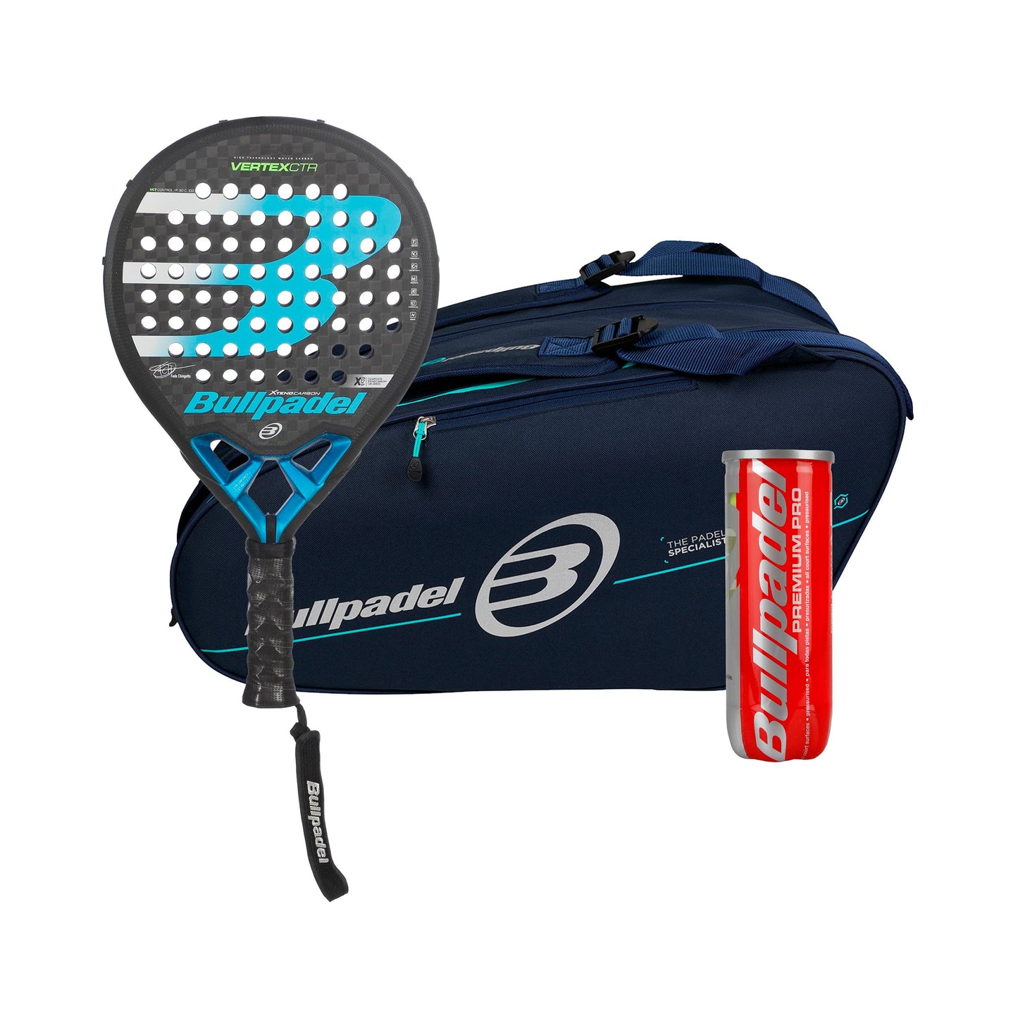 Bullpadel 3er Pack Vertex 2 CTR  plus Schlägertasche, plus Balldose