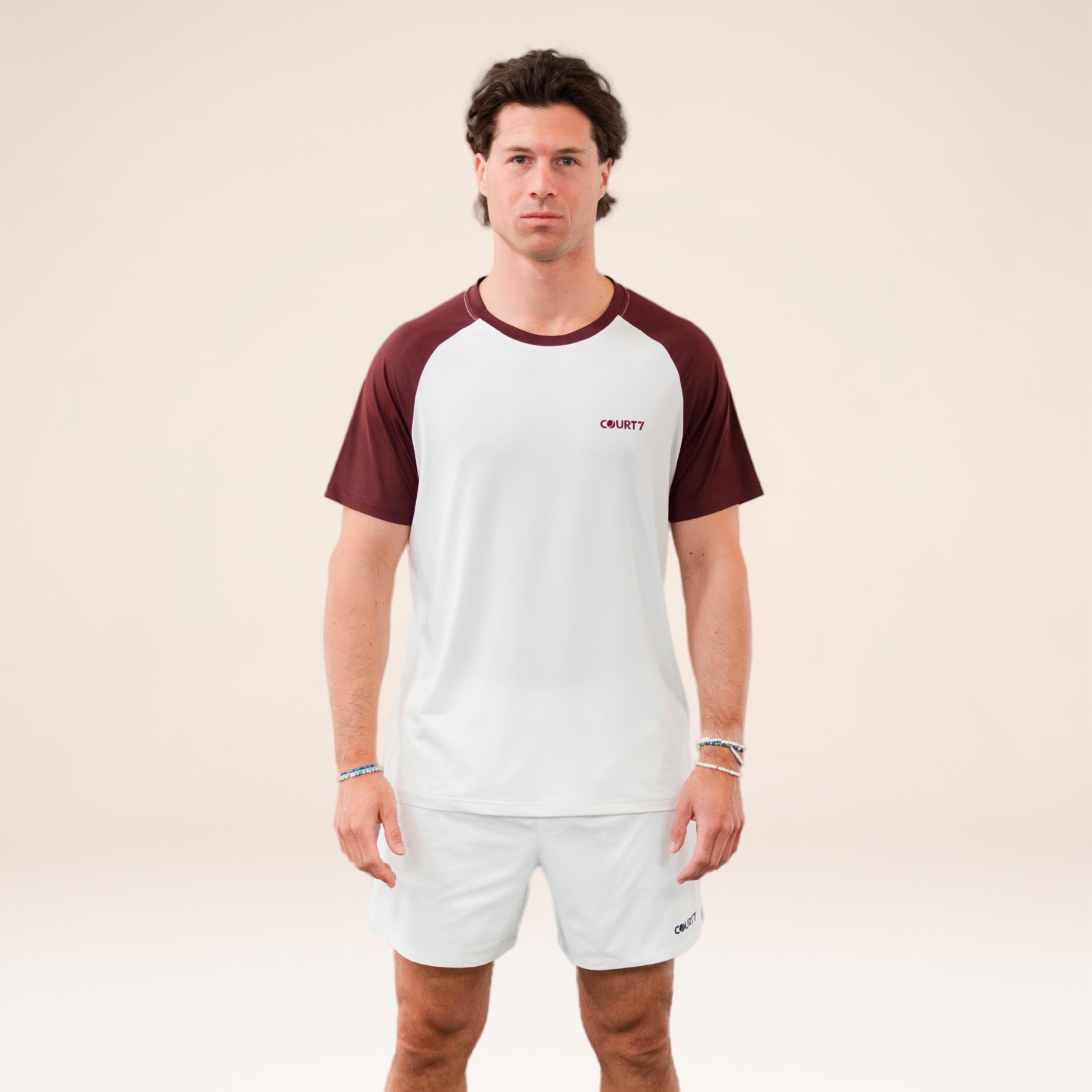 COURT7 Performance Raglan Contrast T-shirt Hommes - blanc cassé, rouge