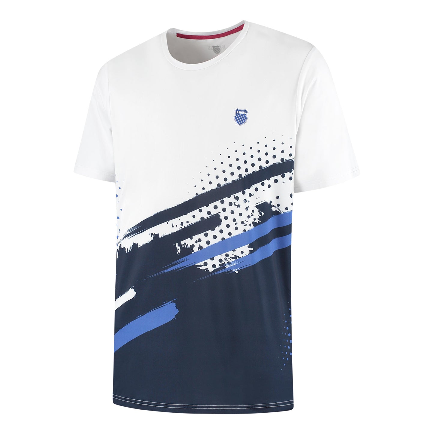 K-Swiss Hypercourt Print Crew Stripe T-shirt Hommes - blanc, bleu foncé