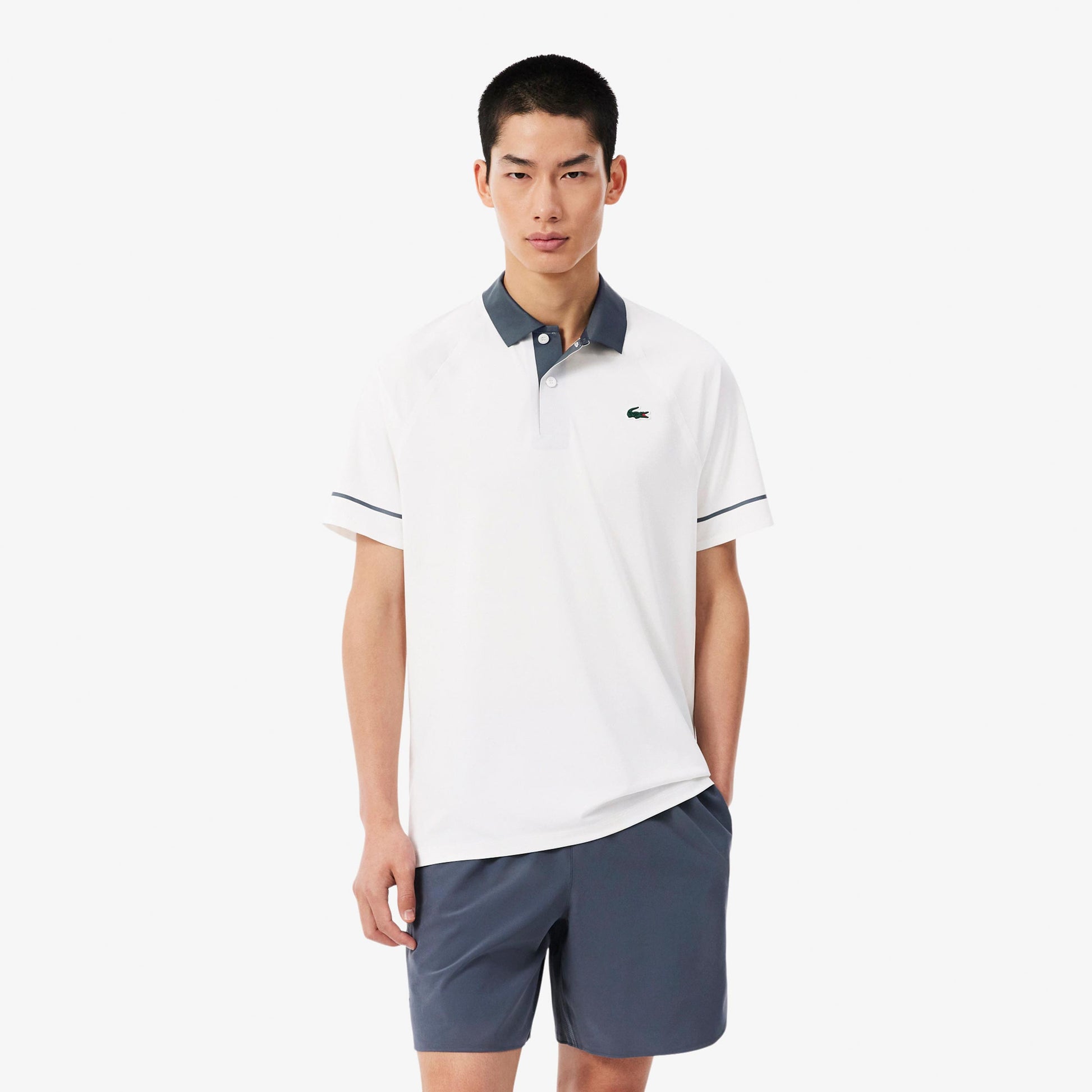 Lacoste Polo Hommes - blanc, bleu gris