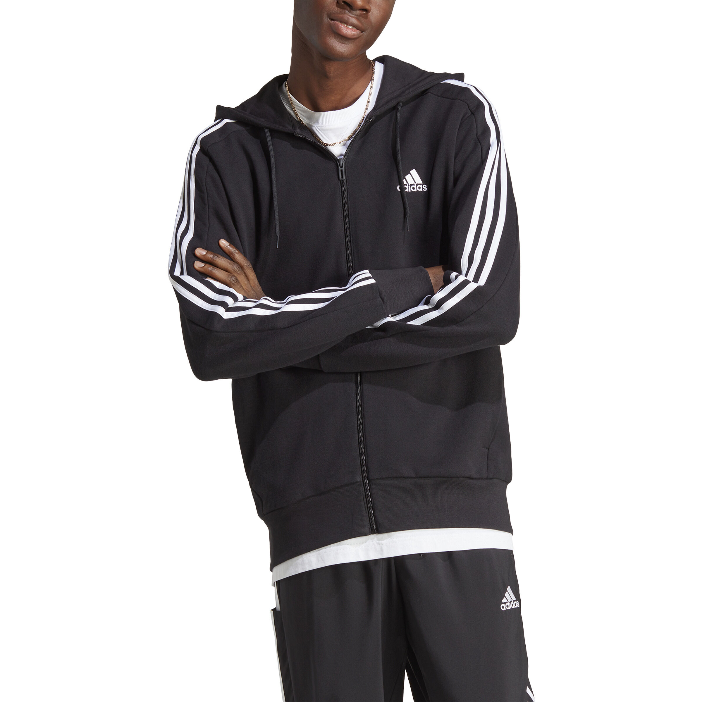 adidas Essentials French Terry 3 Stripes Full Zip Sweatjacke Herren Schwarz WeiB online kaufen Tennis Point CH