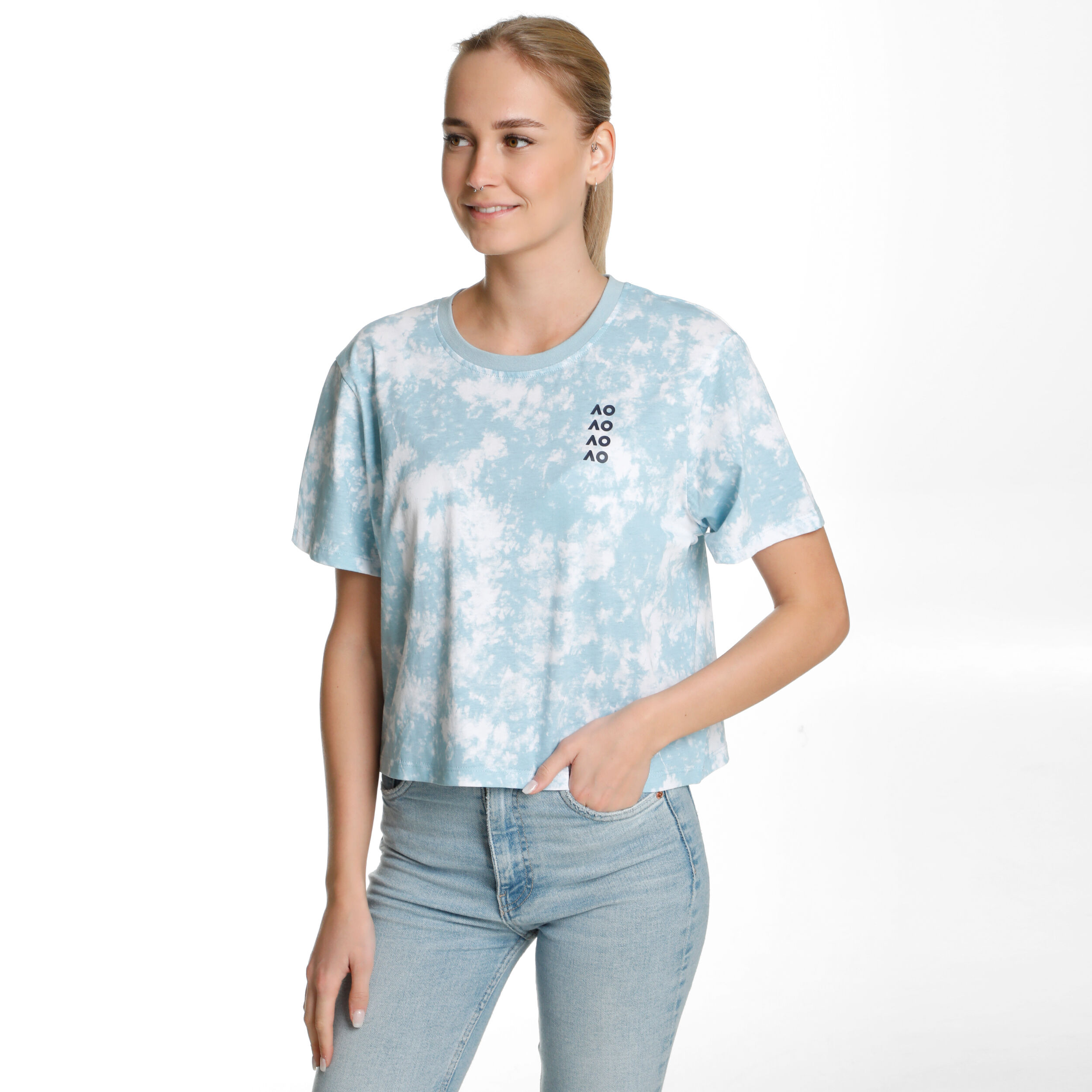 Australian Open AO Tie Dye Cropped T-Shirt Damen Hellblau