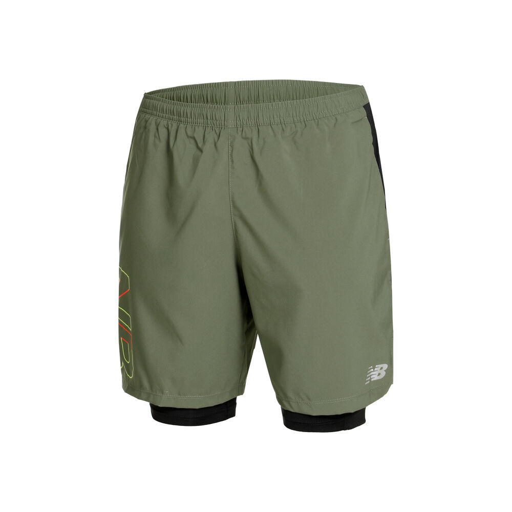 New Balance Printed Accelerate Pacer 7in 2in1 Shorts Herren - Oliv