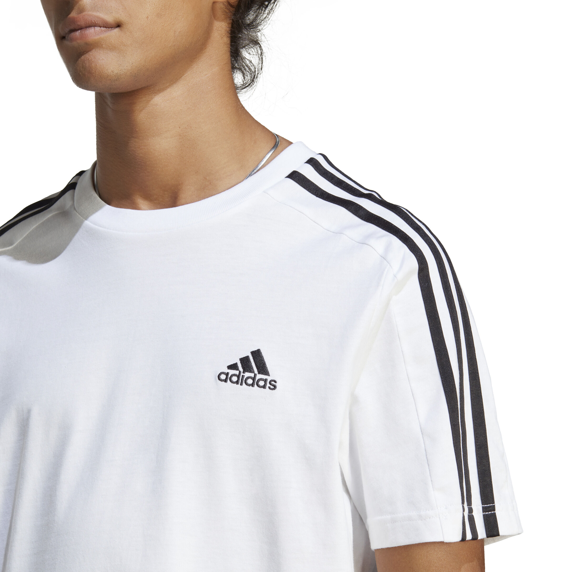 adidas Essentials Single Jersey 3 Stripes T Shirt Herren WeiB Schwarz online kaufen Tennis Point CH