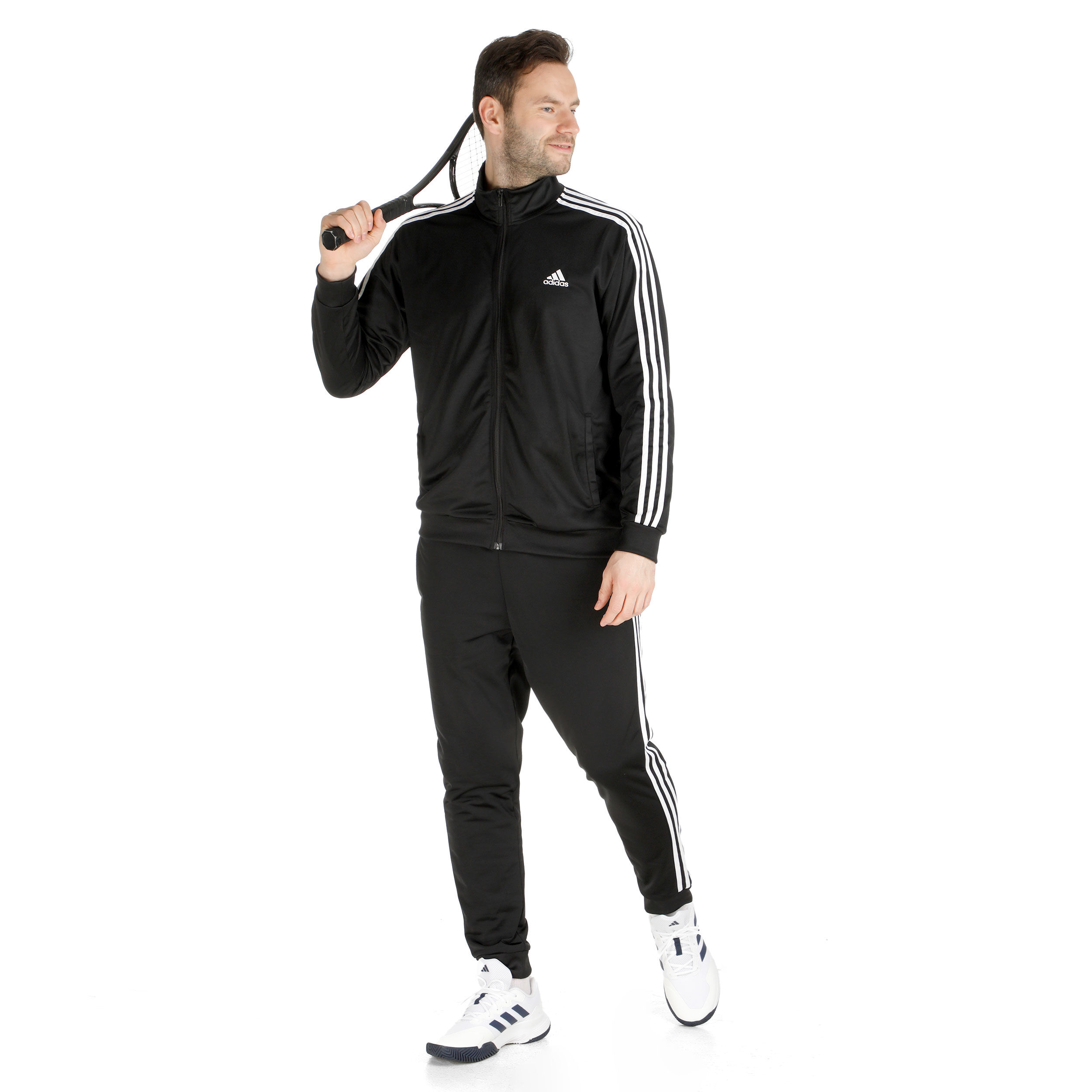 adidas Sportswear Basic 3 Stripes Tricot Trainingsanzug Herren Schwarz WeiB online kaufen Tennis Point CH